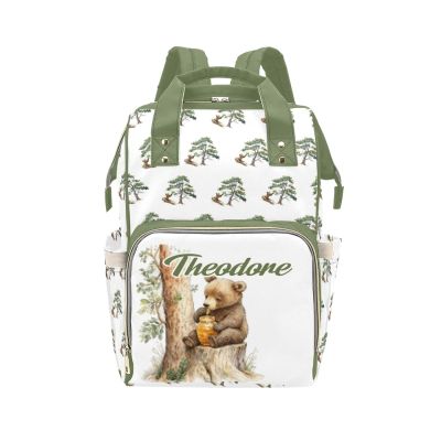 COWSROCK Personalized Bear Diaper Bag Backpack with Custom Name Waterproof Multi-Pocket Baby Nappy Bag for Moms Large Capacity Travel Backpack & Shower Gift for Baby