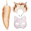BADALU Therian Mask and Tail Set for Girls Halloween Furry Fox mask Wolf tail Cat Costume Ears Headband Faux Fur tail Cosplay Party view 1
