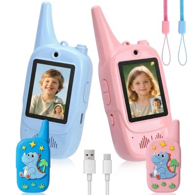 COSILY Video Walkie Talkies for Kids, Long Range Rechargeable 2 Pack Kids Walkie Talkies with Dinosaur Case, Outdoor Adventure Camping Toys for Boys Girls 3 4 5 Year Old, Christmas Birthday Gifts
