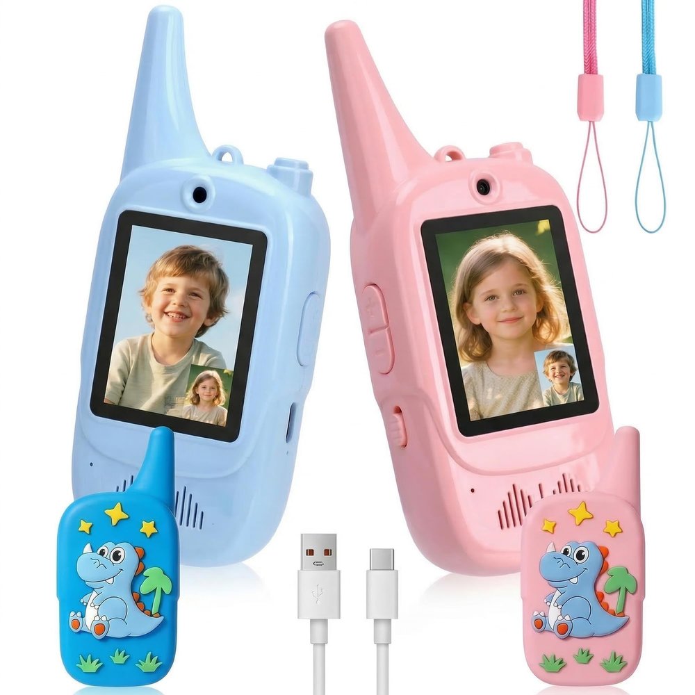 COSILY Video Walkie Talkies for Kids, Long Range Rechargeable 2 Pack Kids Walkie Talkies with Dinosaur Case, Outdoor Adventure Camping Toys for Boys Girls 3 4 5 Year Old, Christmas Birthday Gifts