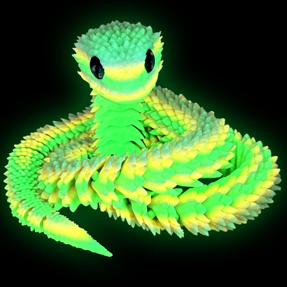 3D Printed Glow in The Dark Animals Snake, 30 Inch Surprise Mystery Fidget Anaconda Toy, Fake Python Statue with Realistic Eyes3-D Print Articulated Viper Collectible for Home Office (CLR)