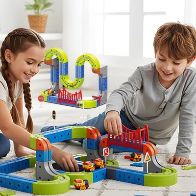 Electric Train Set 3D Magic Flexible Race Track for Kids 3 4 5 6 7 8 Years Old, Race Car Track with Anti-Gravity, Educational STEM LearningToy for Boys Girls Birthday (86)
