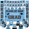 2026 Graduation Decorations - Sky Blue Graduation Decorations Set with Congrats Grad Banner & Backdrop, Porch Sign, Hanging Swirls, Balloons, Honeycomb Centerpieces for High School & College Celebrations view 1
