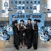 2026 Graduation Decorations - Sky Blue Graduation Decorations Set with Congrats Grad Banner & Backdrop, Porch Sign, Hanging Swirls, Balloons, Honeycomb Centerpieces for High School & College Celebrations view 4