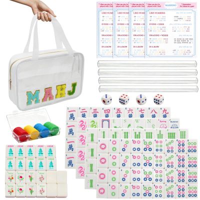 American Mahjong Game Set,Mahjong Set,Complete Mahjong Tile Set with 166 White Tiles (1.2),4 Tile rulers,4 dice,1 Bag,100 Chips,5 Instruction Manuals,Mahjong Game Gift for Enthusiasts