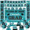 2026 Graduation Decorations, Teal Graduation Decorations Set with Congrats Grad Banner & Backdrop, Porch Sign, Hanging Swirls, Balloons, Honeycomb Centerpieces for Congrats Grad Party Decorations view 1