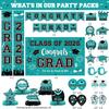 2026 Graduation Decorations, Teal Graduation Decorations Set with Congrats Grad Banner & Backdrop, Porch Sign, Hanging Swirls, Balloons, Honeycomb Centerpieces for Congrats Grad Party Decorations view 2