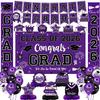 2026 Graduation Decorations - Purple Graduation Decorations Set with Congrats Grad Banner & Backdrop, Porch Sign, Hanging Swirl, Balloons, Honeycomb Centerpieces for Congrats Grad Party Decorations view 1