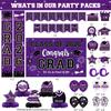 2026 Graduation Decorations - Purple Graduation Decorations Set with Congrats Grad Banner & Backdrop, Porch Sign, Hanging Swirl, Balloons, Honeycomb Centerpieces for Congrats Grad Party Decorations view 2