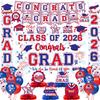 2026 Graduation Decorations - Red and Blue Graduation Decorations Set - Congrats Grad Banner & Backdrop, Porch Sign, Hanging Swirls, Balloons, Honeycomb Centerpieces for Congrats Grad Party Decorations view 1