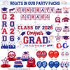2026 Graduation Decorations - Red and Blue Graduation Decorations Set - Congrats Grad Banner & Backdrop, Porch Sign, Hanging Swirls, Balloons, Honeycomb Centerpieces for Congrats Grad Party Decorations view 2