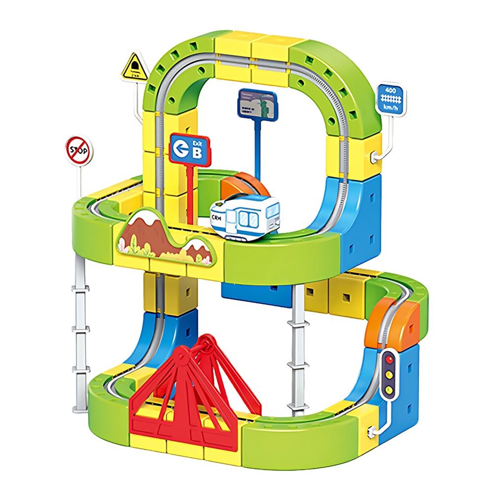 Electric Train Set - Gravity Defying 3D Rail Cube Track, Modular Clip-Fit Race Track with Motorized Car, STEM Educational Toy for Kids Ages 3-8 Boys Girls