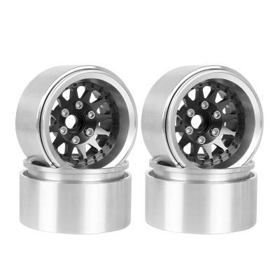 AMZSTAR RC 1.9 Inch Aluminum Alloy Beadlock Wheel Rims Hub Offset-10mm Metal Wheels Hub for 1/10 RC Rock Crawler Car for Axial SCX10 TRX4 TRX6 D90 D110 Upgrade Accessories 4pcs (12Holes-Black)