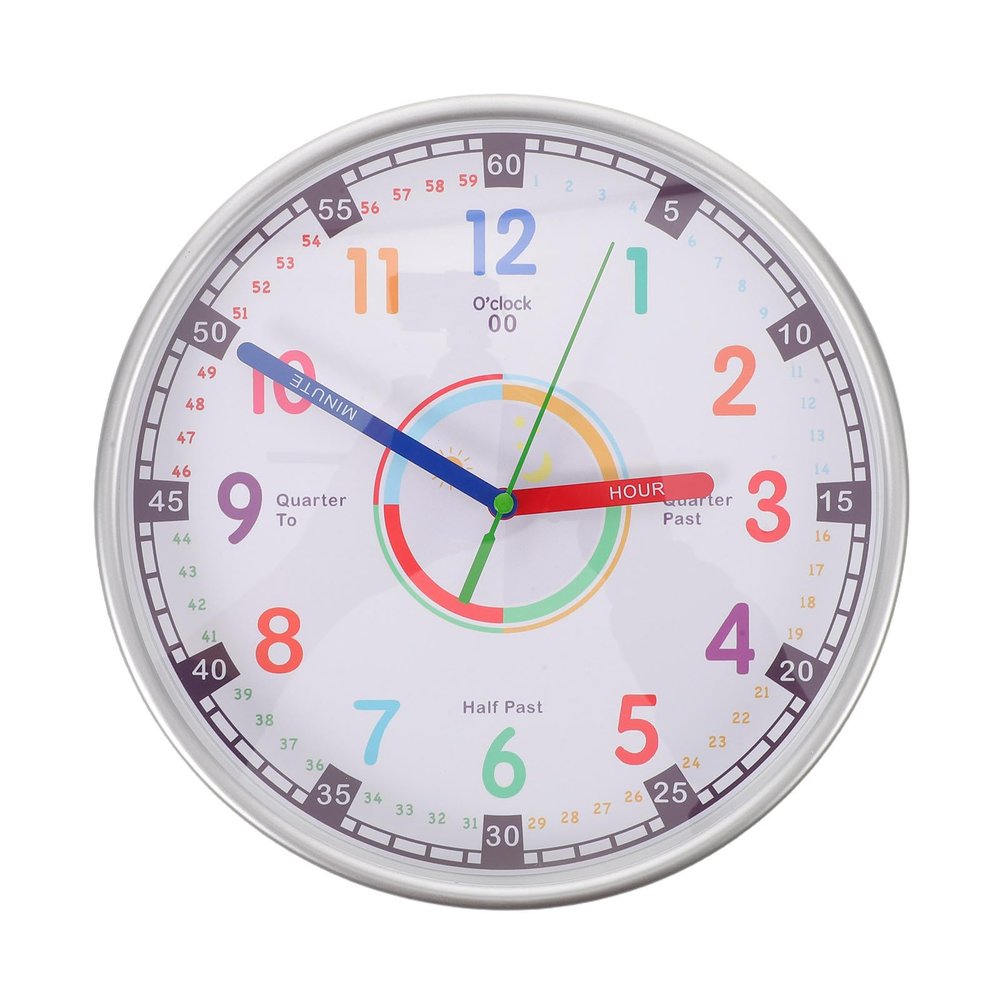 IMIKEYA Childrens Learning Wall Clock with Rainbow Numbers 10" Educational Quiet Sweep Analog Clock for Kindergarten Classroom Teaching Bedroom Time Training