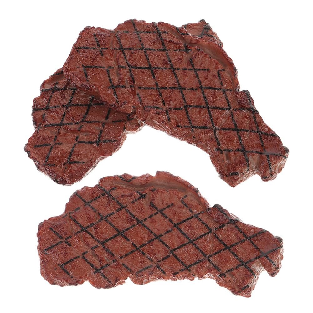 jojofuny 3 Pcs Artificial Fake Steak Play Food Models: Plastic Cooked Roast Beef Meat Props for Home Kitchen Decor, Cooking Play, Photography Props