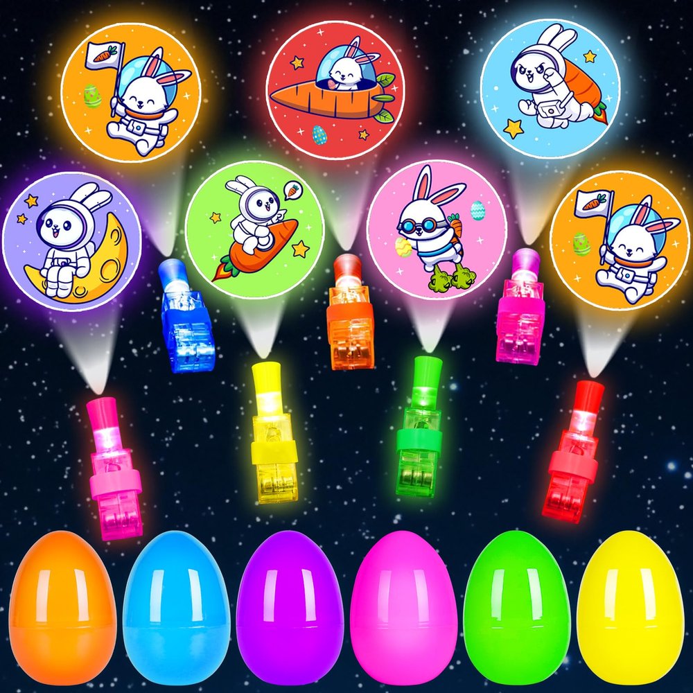 24 Pack Easter Eggs Fillers with Finger Lights, Light Up Toys Glow In The Dark Non Candy Gifts Easter Egg Fillers Easter Hunt Filling Treats Easter Basket Stuffers Party Favor for Kids Boys Girls