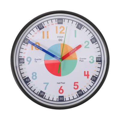 IMIKEYA Childrens Learning Wall Clock with Rainbow Numbers  10" Educational Quiet Sweep Analog Clock for Classroom Teaching Bedroom Time Training Black