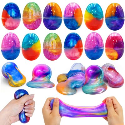 12 Pack Prefilled Easter Galaxy Slime Eggs,Galaxy Slime Easter Egg Fillers Stress Relief Easter Egg Hunt Filling Treats Classroom for Kid Teens Boy Girl Easter Basket Stuffers Easter Party Favor