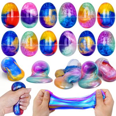 12 Pack Prefilled Easter Galaxy Slime Eggs,Galaxy Slime Easter Egg Fillers Stress Relief for Kid Teens Boy Girl Easter Egg Hunt Filling Treats Classroom Easter Basket Stuffers Easter Party Favor