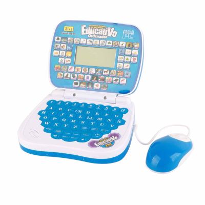 SASKATE Kids Learning Laptop, Bilingual English Spanish Educational Toy with Music and Rereading Function, for Children Early Learning (Blue)