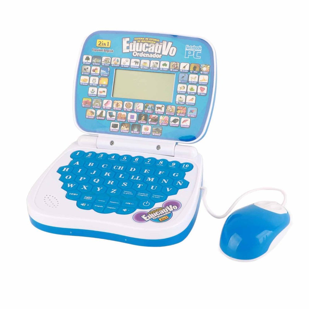 SASKATE Kids Learning Laptop, Bilingual English Spanish Educational Toy with Music and Rereading Function, for Children Early Learning (Blue)