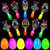 24 Pack Easter Eggs Filled LED Finger Lights ,LED Light Up Toys Glow In The Dark Non Candy Gifts Easter Egg Fillers Easter Hunt Filling Treats Easter Basket Stuffers Party Favor for Kids Boys Girls view 1