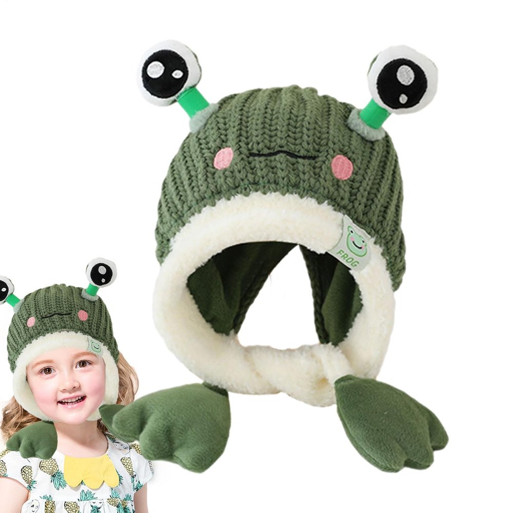 Animal Knit Hat - LED Light Frog Design, Ear Protection Warm Wool, Soft Knit Breathable Fabric, Adjustable Headband Comfortable Fit | Versatile Winter Outdoor Play School Party Kids Scenario