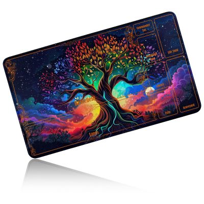 24" x 14" Zoned TCG Playmat, Non Slip Rubber MTG Game Mat, Tree Art