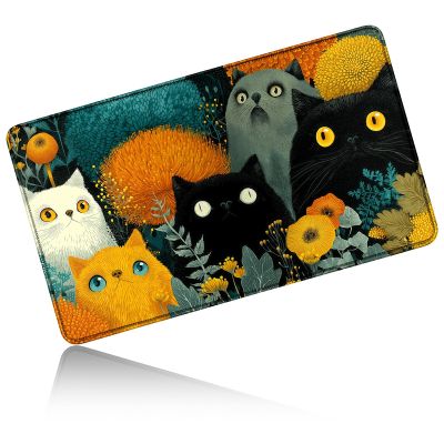 24" x 14" Zoned TCG Playmat, Commander MTG Game Mat, Black Yellow Cat