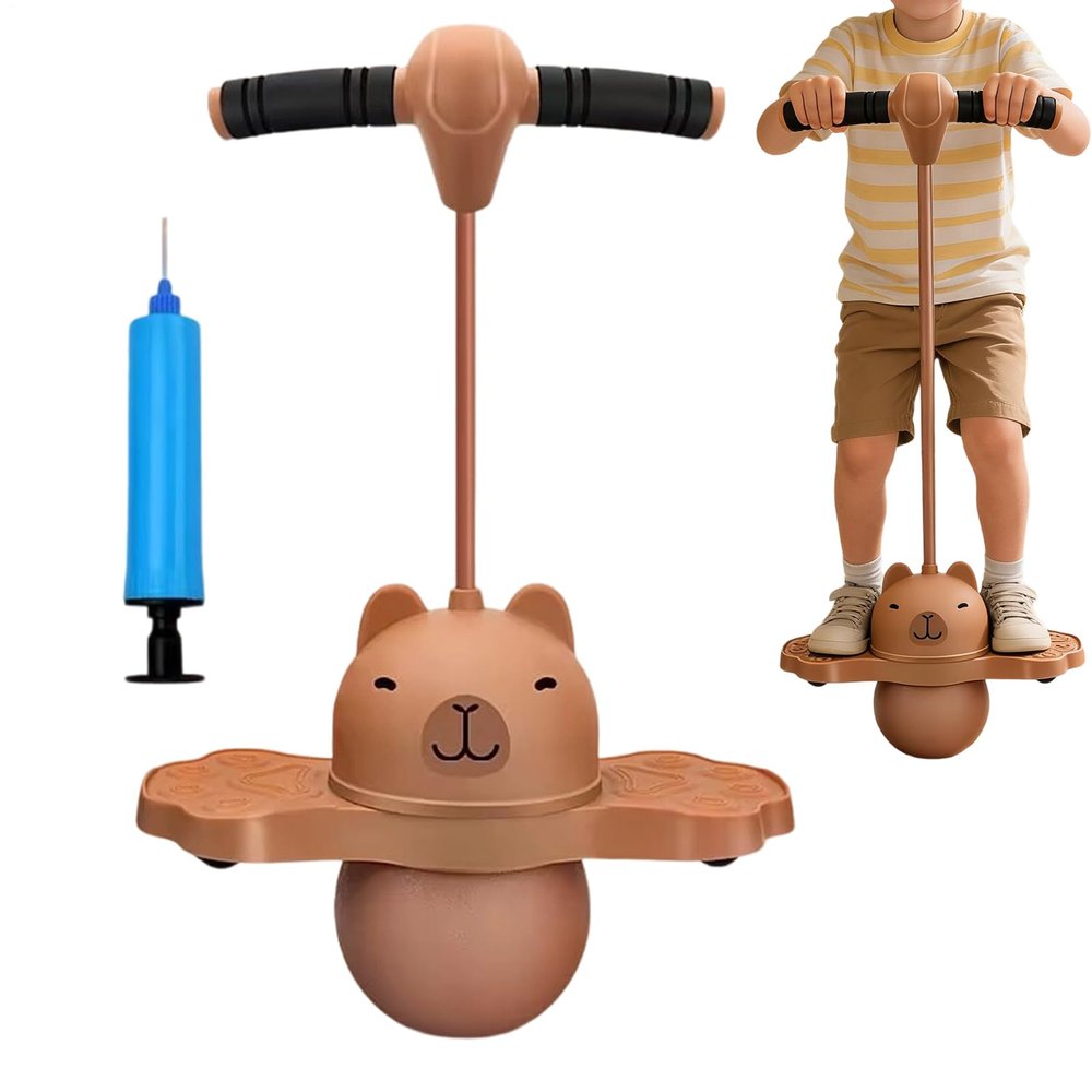 Jumper with Handle and Ball Pump  PP PVC 36x65cm | Capybara High Jump Toy, Stick Jumper Balance Bounce Ball with Pump for Kids Aged 3 and Up, Indoor & Outdoor Play, Birthday