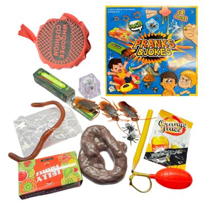 14Pcs Pranks Kits Box, Practical Jokes Games For Adults Men Friends Tricks, Pranks Pack And Joke Toys Set, April Fools Novelty Prank Set Gift Presents, Included Whoopee Cushion, Fake Poop, Fake Roache