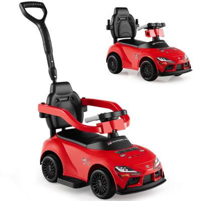 Licensed Toyota Ride on Push Car for Toddlers by INFANS, 3 in 1 Walking Sliding Toy with Removable Guardrails and Handle, Music, Under Seat Storage for Kid (Red)