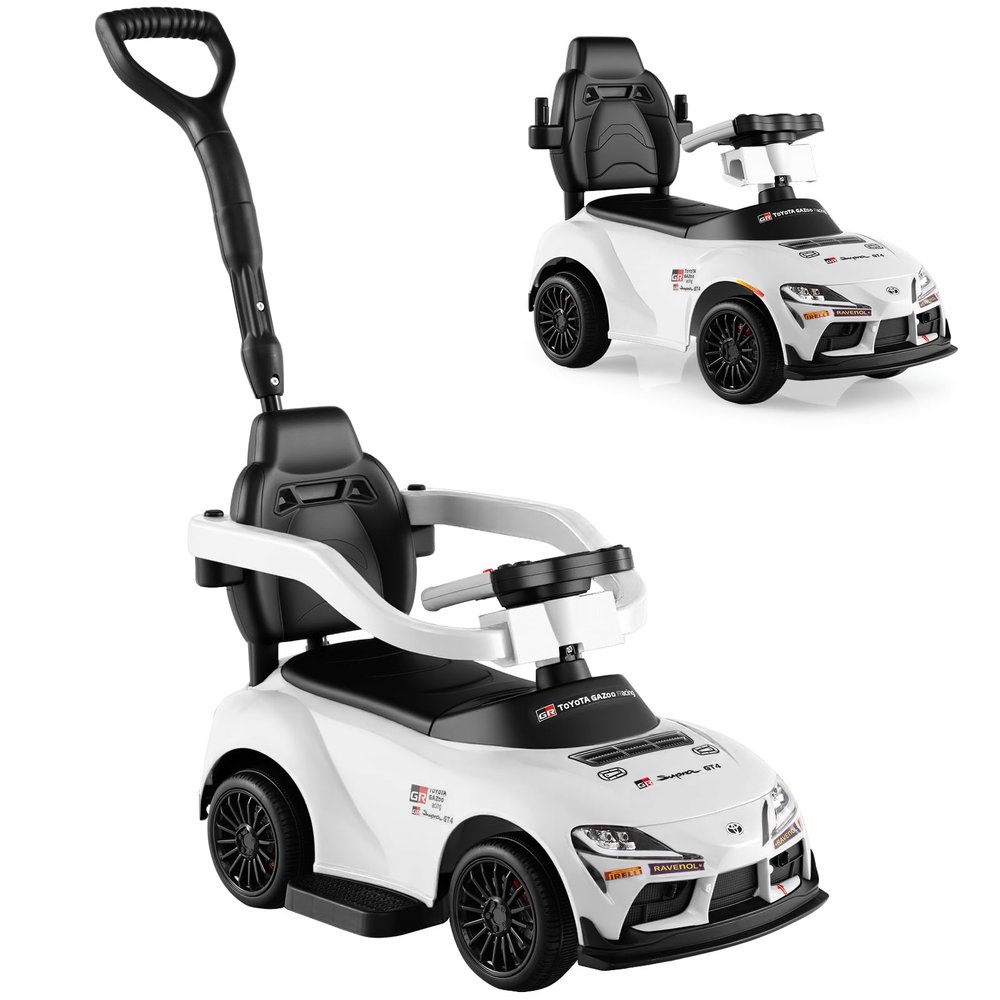 Licensed Toyota Ride on Push Car for Toddlers by INFANS, 3 in 1 Walking Sliding Toy with Removable Guardrails and Handle, Music, Under Seat Storage for Kid (White)