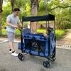 BudGlowey Foldable Wagon Stroller for 2 Kids, All-Terrain Blue Wagon with 5-Point Harness, Canopy, Insulated Snack Pack, Adjustable Handle, Parent Organizer for Outdoor Use view 2