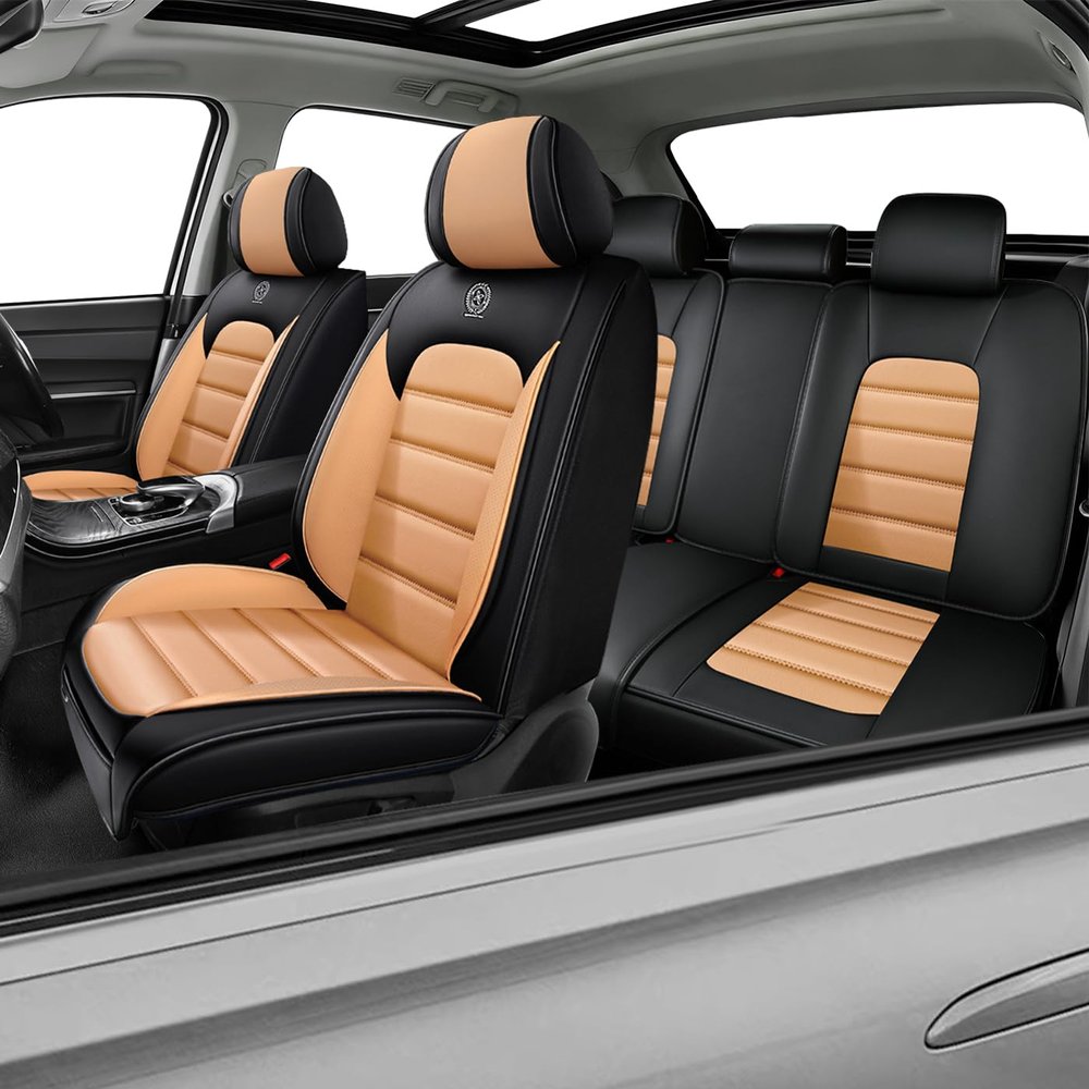 VIUDMEK Car Seat Covers for A4 allroad,for Audi A4 allroad 2017-2025,Waterproof Leather Seat Covers,Compatible Airbag,Full Set Comfort Car Seat Protectors for Most Cars(Black&Orange)