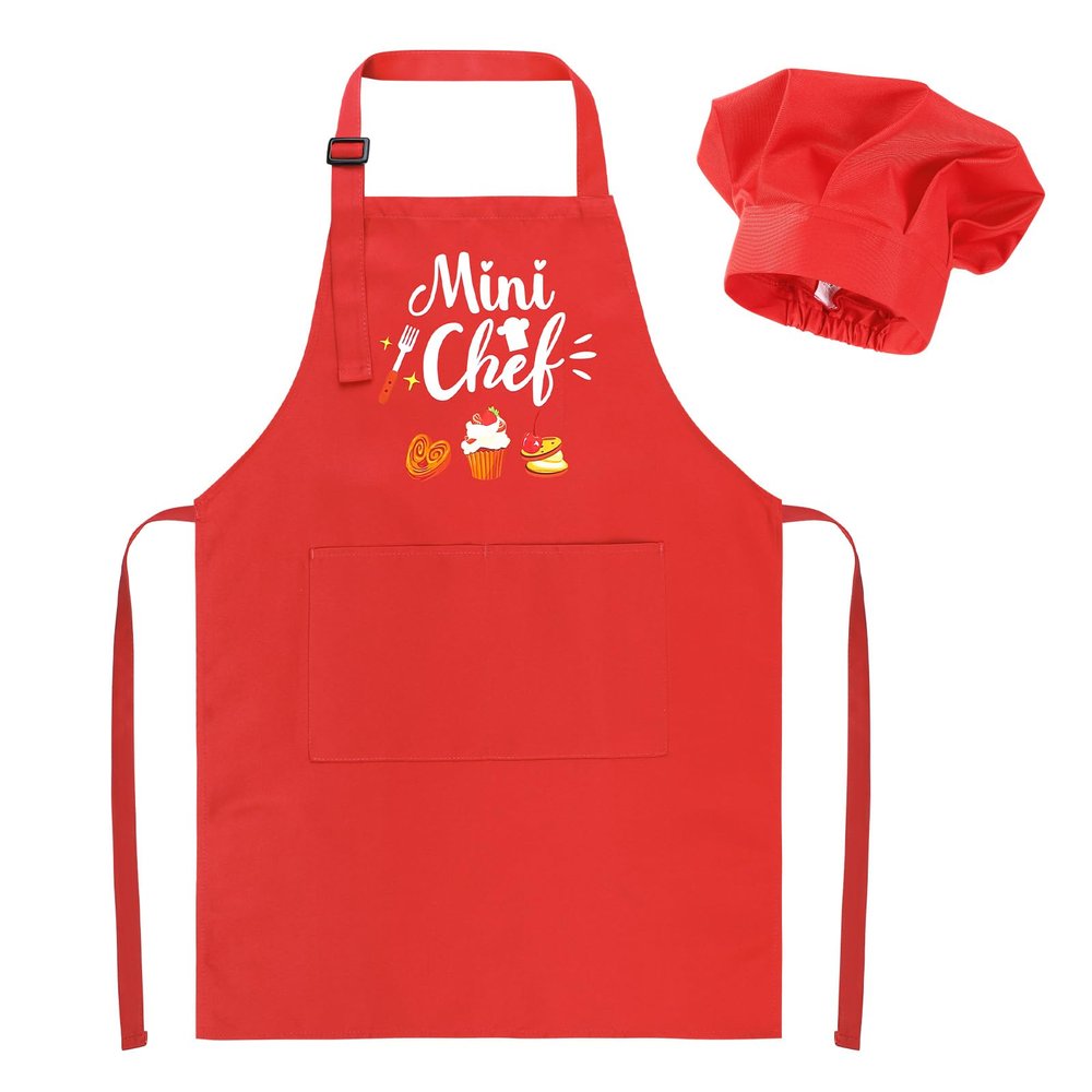 XLSXEXCL Kids Apron and Chef Hat Set, Mini Chef Funny Apron