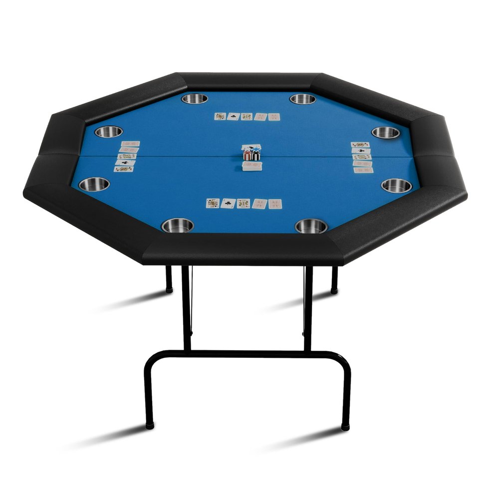 Reljofum Octagon Poker Table with Collapsible Legs, Casino Leisure Gamimg Table for 8 Players, Texas Holdem Blackjack Poker Table with Stainless Steel Cup Holder