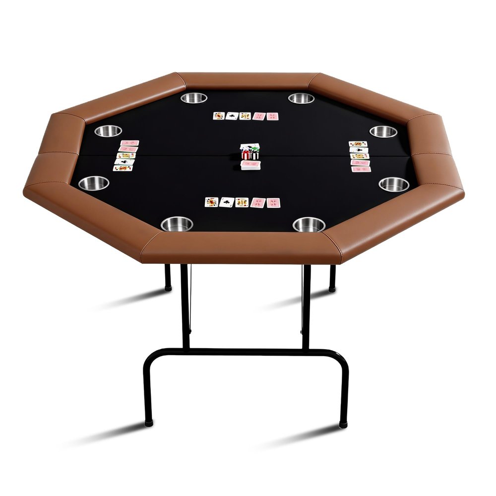 Reljofum Octagon Poker Table with Collapsible Legs, Casino Leisure Gamimg Table for 8 Players, Texas Holdem Blackjack Poker Table with Stainless Steel Cup Holder