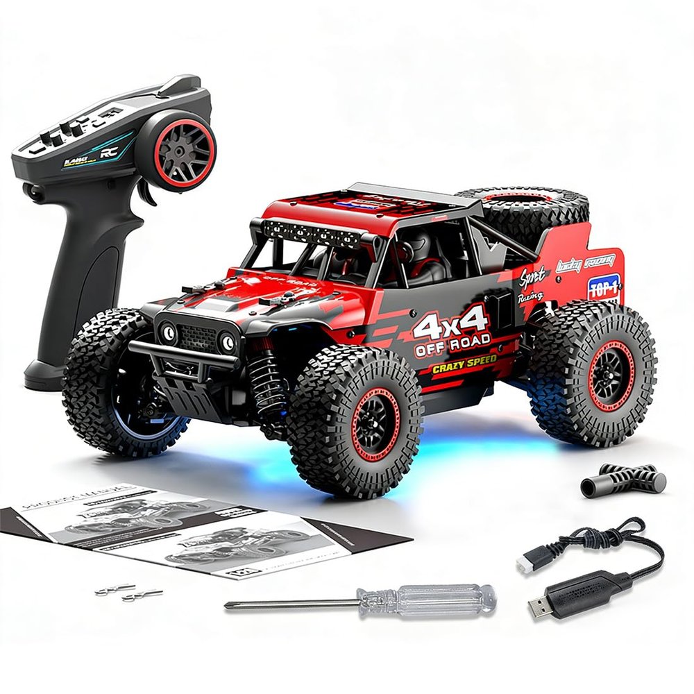 ConsoleXpress RC Crawler Car, 1/12 Scale 2.4G 4WD Remote Control Off Road Pickup Truck Vehicle Model with Driver Figure and Led Lights, Gifts for Adults & Youth