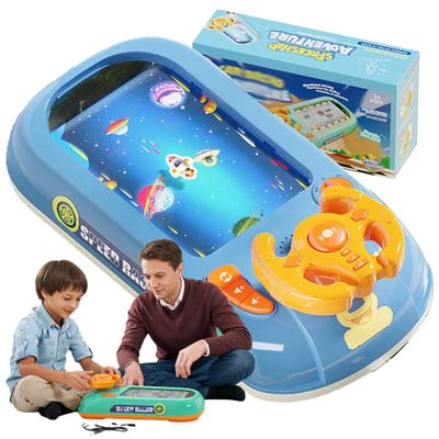 Turborace Interactive Game Set with 200 Challenges, Desktop Car Racing Game with Steering Wheel, Obstacle Avoidance Driving Simulator, Musical Racing Adventure (T)