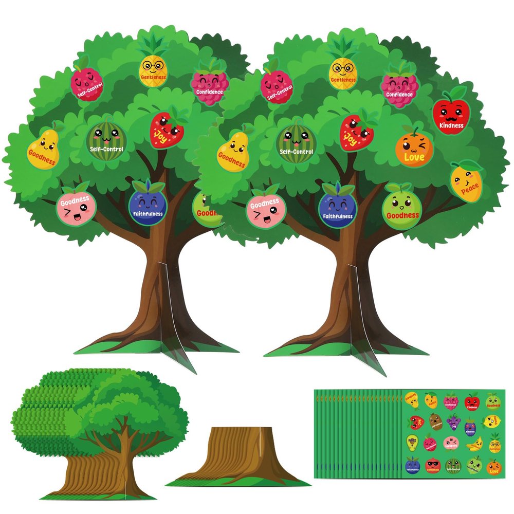 36 Set Fruit of The Spirit Tree 3D DIY Christian Religious Learning Fruit Tree Make Your Own Fruit Bible Accent Tree for Easter Preschool Toddler Kid VBS Sunday School Classroom Party Supplies