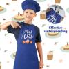 XLSXEXCL Kids Apron and Chef Hat Set, Mini Chef Funny Apron Adjustable Kitchen Apron for Boys and Girls for Cooking Baking Painting and Training (Deep blue) view 4