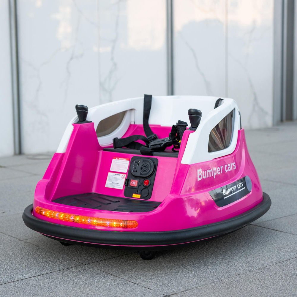 Ride On Bumper Car 12V for Girls, Electric Vehicle with Parent Remote, 360 Degree Spinning, Soft Bumper Strip, Bluetooth Audio, Safety Harness, Storage Box, Magenta
