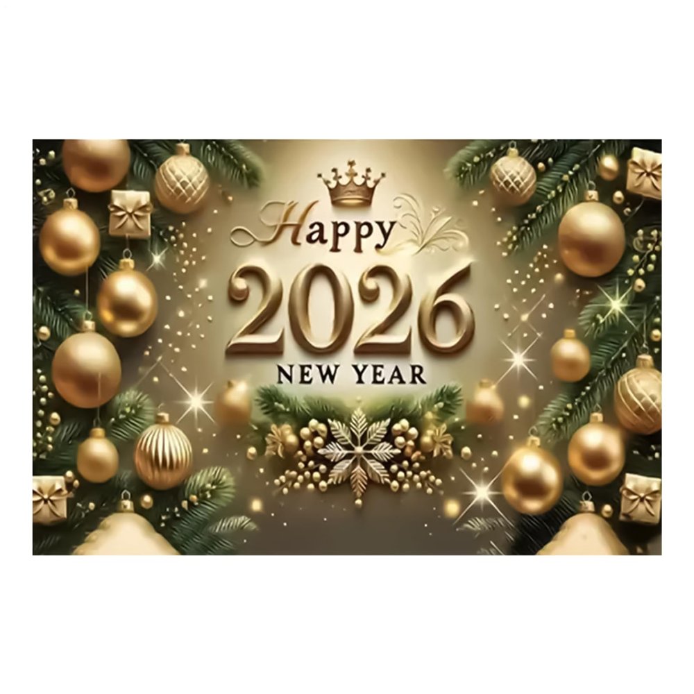2026 New Year Wall Sign, Gold Holiday Decorations, Polyester Banner for Indoor, Outdoor, Christmas, Home, Office, School, Shop, Farmhouse, Bar, Photography