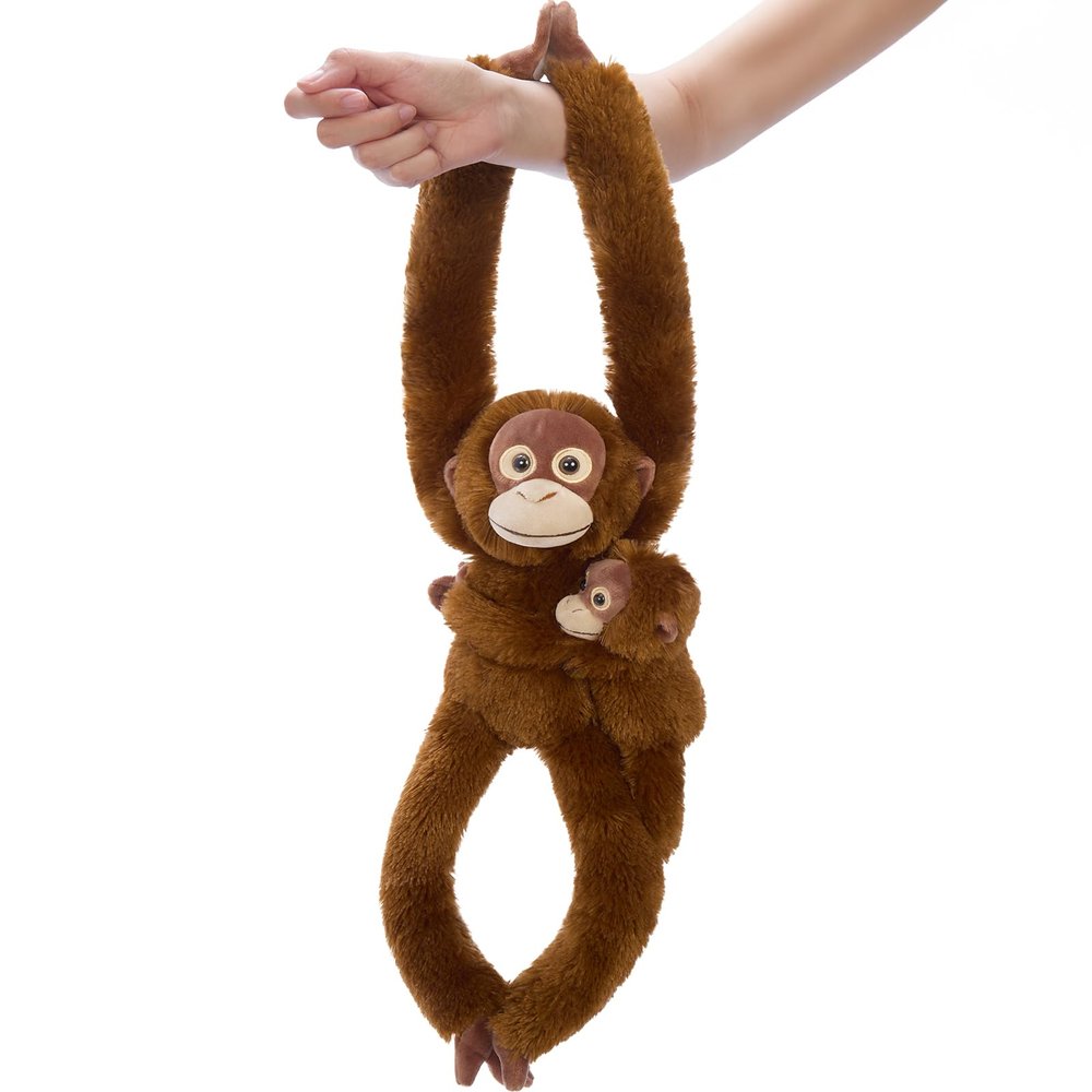 Tezituor 17.7" Hanging Monkey Stuffed Animal with Baby, Long Arm Monkey Plush Toy Set, Cute Mother and Baby Monkey Toys for Kids, Nursery Decor, Birthday Gifts for Boys Girls