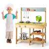 CHEFJOY Wooden Outdoor Mud Kitchen, Play Kitchen with Running Water & Removable Sink, Pretend Play Set for Backyard, Garden, Natural Wood Toddler Toy for Boys Girls 3+ view 1