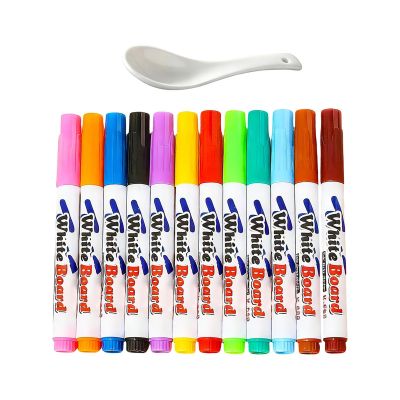 12-Color Ma gical Water Floating Painting Marker Pens, Erasable Magic Drawing Pen Bundle with Spoon, Water Art Marker Gi fts for Boys and Girls Improve Drawing and Imagination