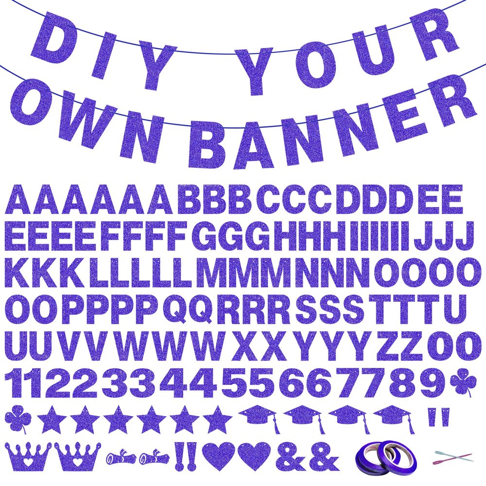 131 PCS Custom Banner Glitter DIY Letter Banners Personalized Banner for Birthday Congratulations Wedding Party Royal Blue Glitter 5-inch