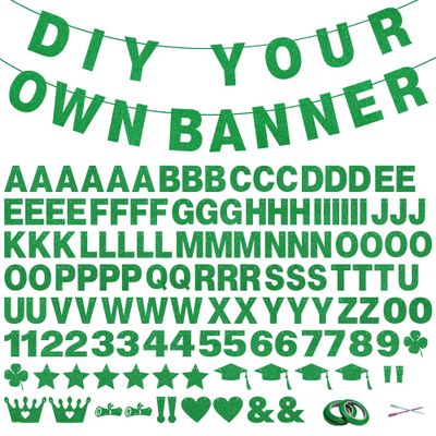 131 PCS Custom Banner Glitter DIY Letter Banners Personalized Banner for Birthday Congratulations Wedding Party Grass Green Glitter 5-inch