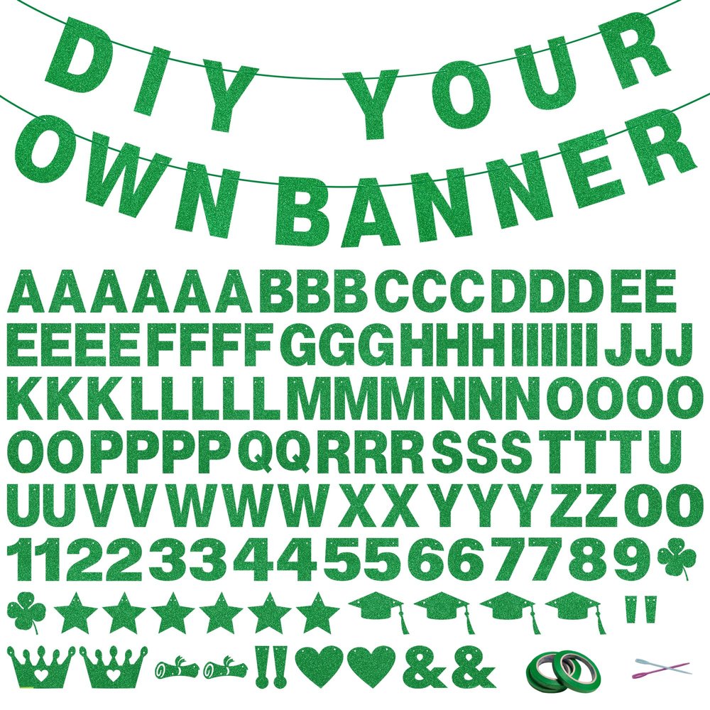 131 PCS Custom Banner Glitter DIY Letter Banners Personalized Banner for Birthday Congratulations Wedding Party Grass Green Glitter 5-inch